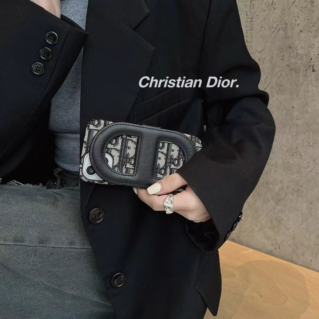 Dior Iconic Luxury iPhone Case with Card Pocket in black