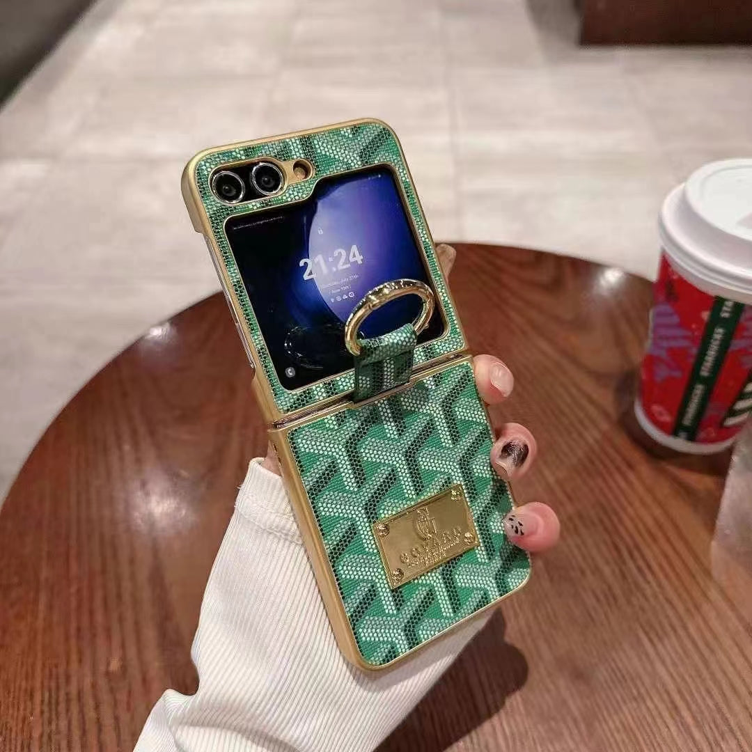 Goyard Style Z Flip Case with Half Screen View and with Chain