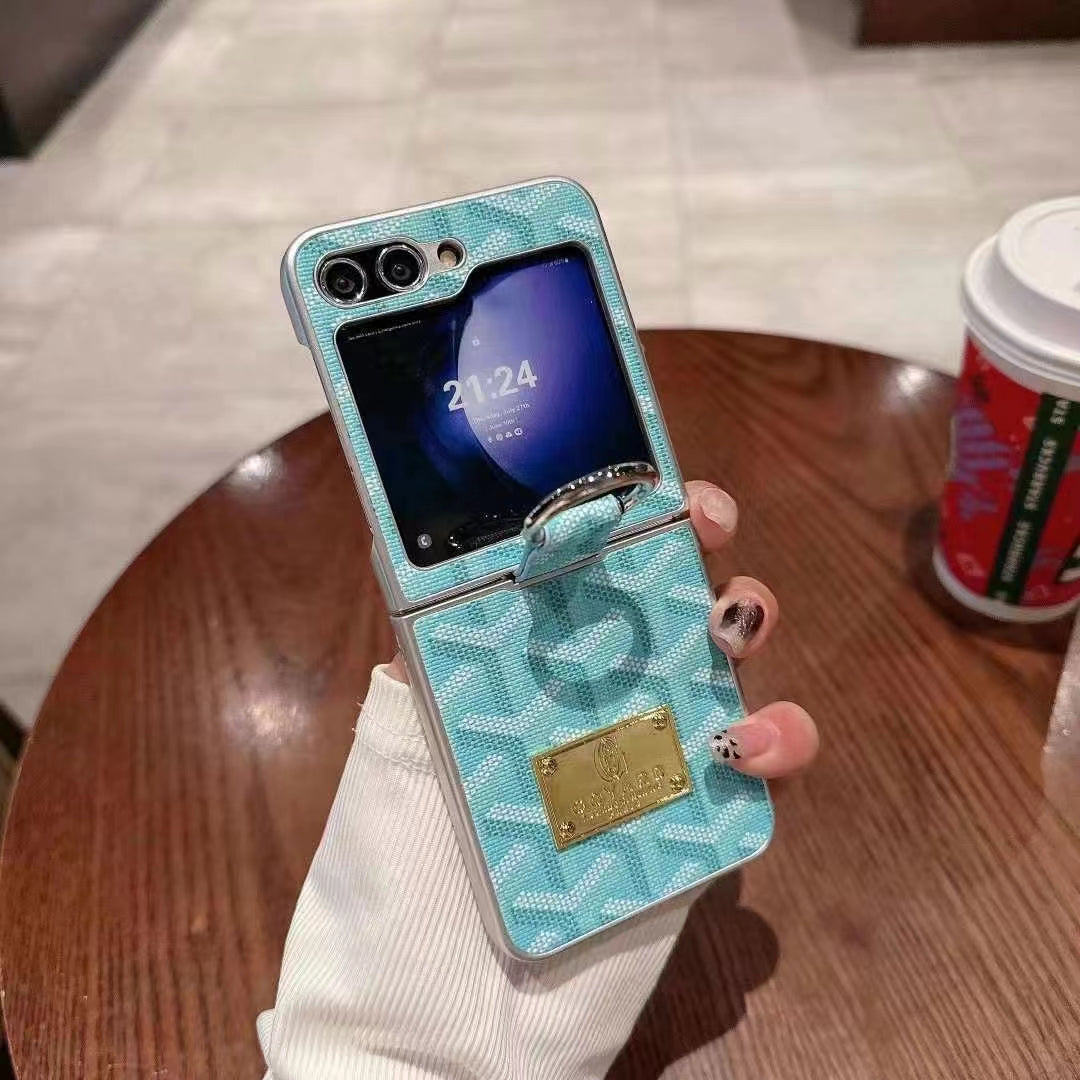 Goyard Style Z Flip Case with Half Screen View and with Chain