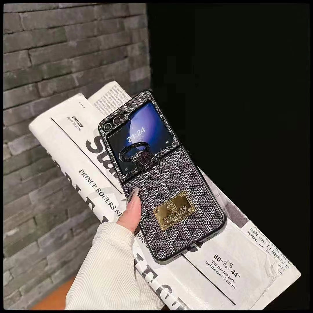 Goyard Style Z Flip Case with Half Screen View and with Chain