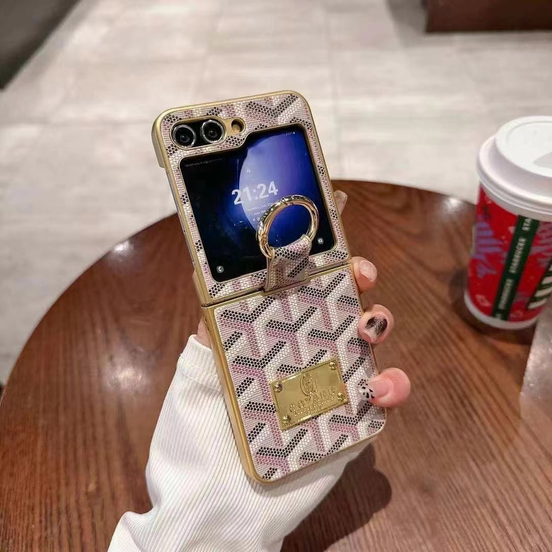 Goyard Style Z Flip Case with Half Screen View and with Chain