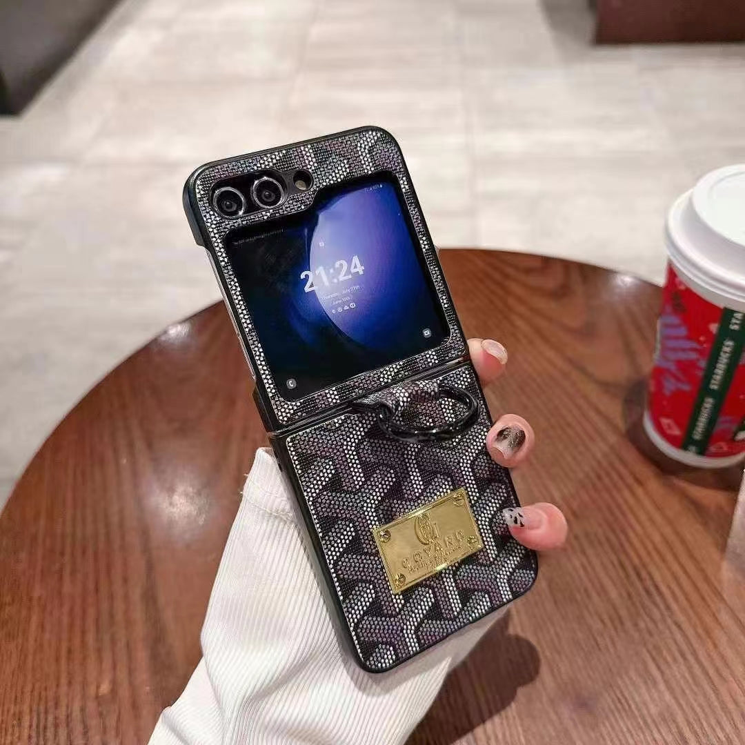 Goyard Style Z Flip Case with Half Screen View and with Chain