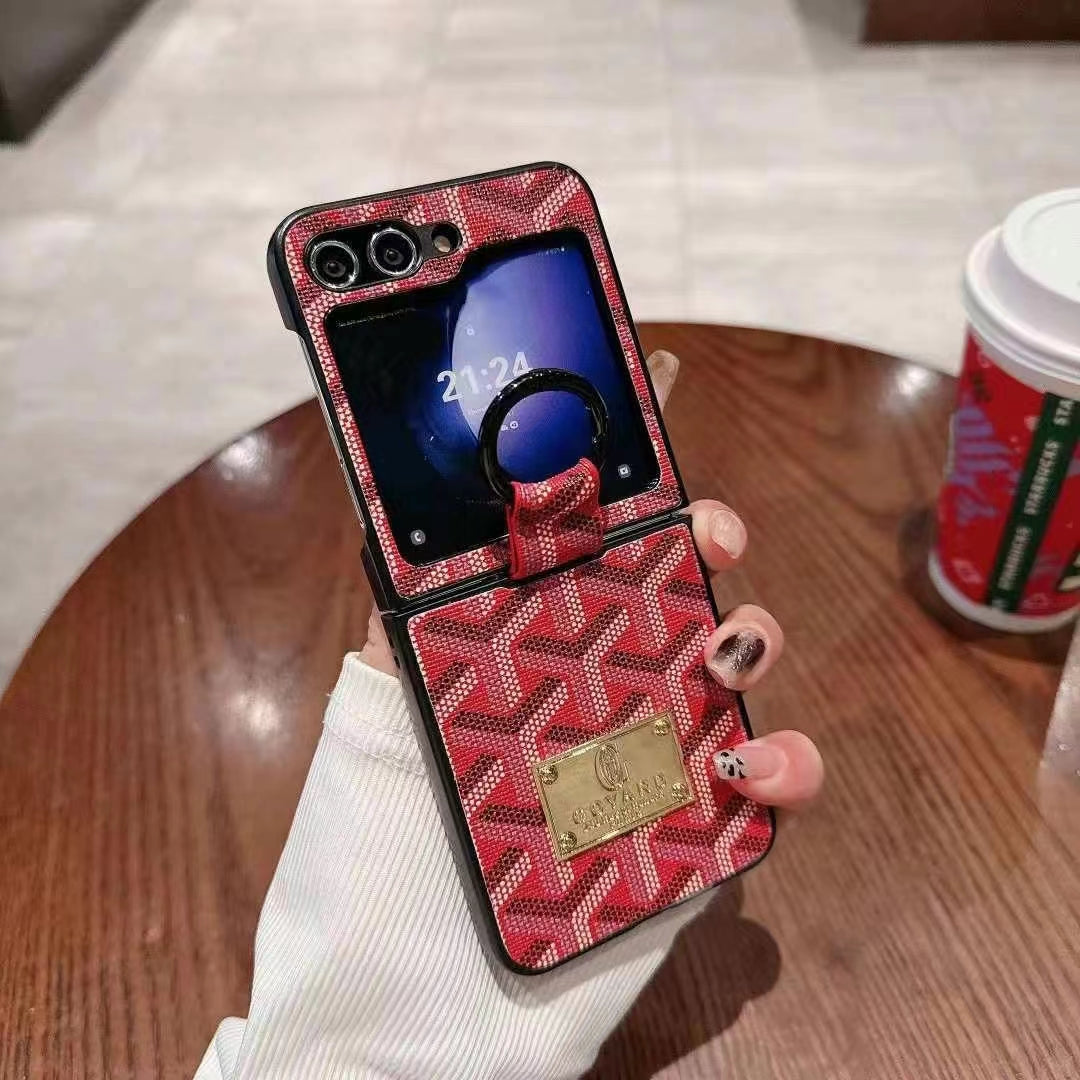 Goyard Style Z Flip Case with Half Screen View and with Chain
