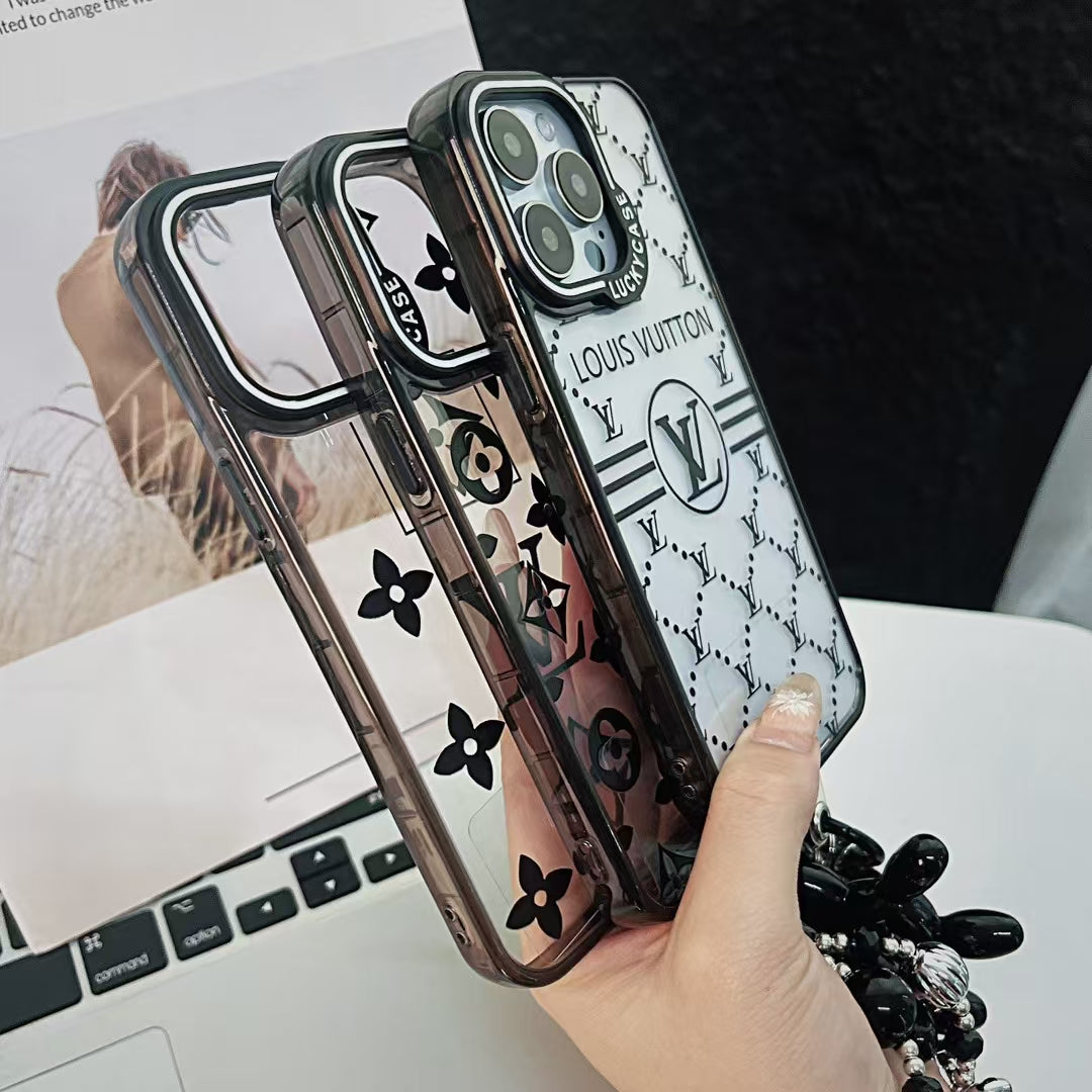 LuxeShield LV Monogram iPhone Case with Beaded Handgrip