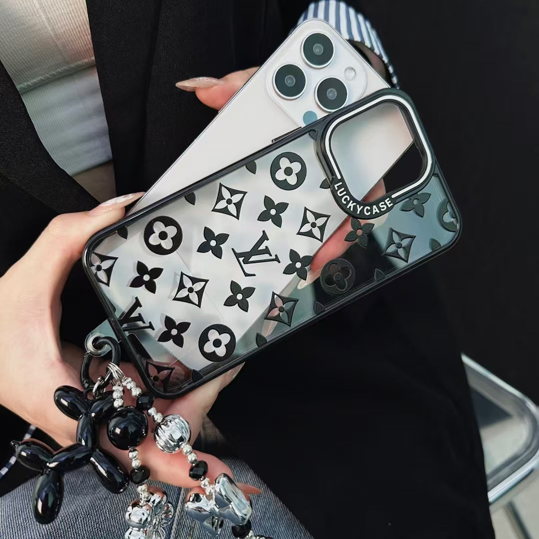 LuxeShield LV Monogram iPhone Case with Beaded Handgrip