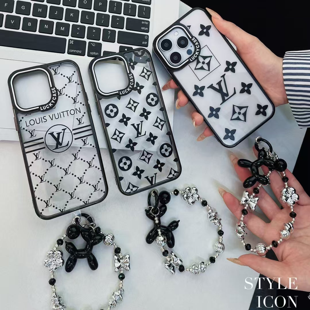 LuxeShield LV Monogram iPhone Case with Beaded Handgrip