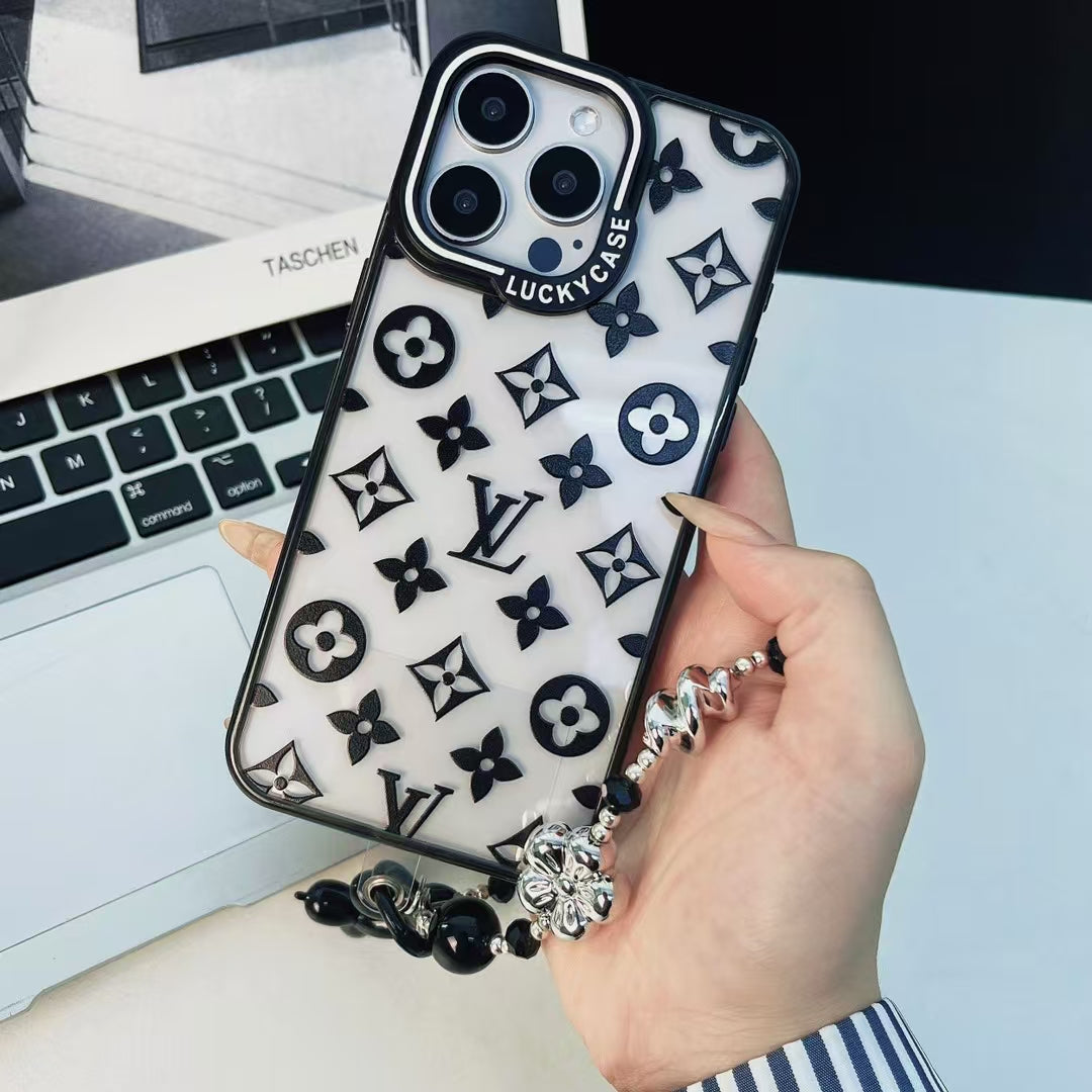 LuxeShield LV Monogram iPhone Case with Beaded Handgrip
