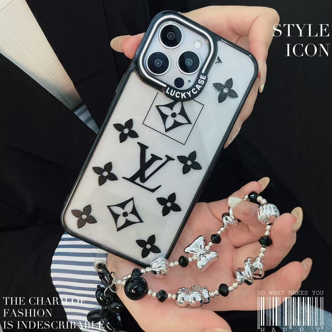 LuxeShield LV Monogram iPhone Case with Beaded Handgrip