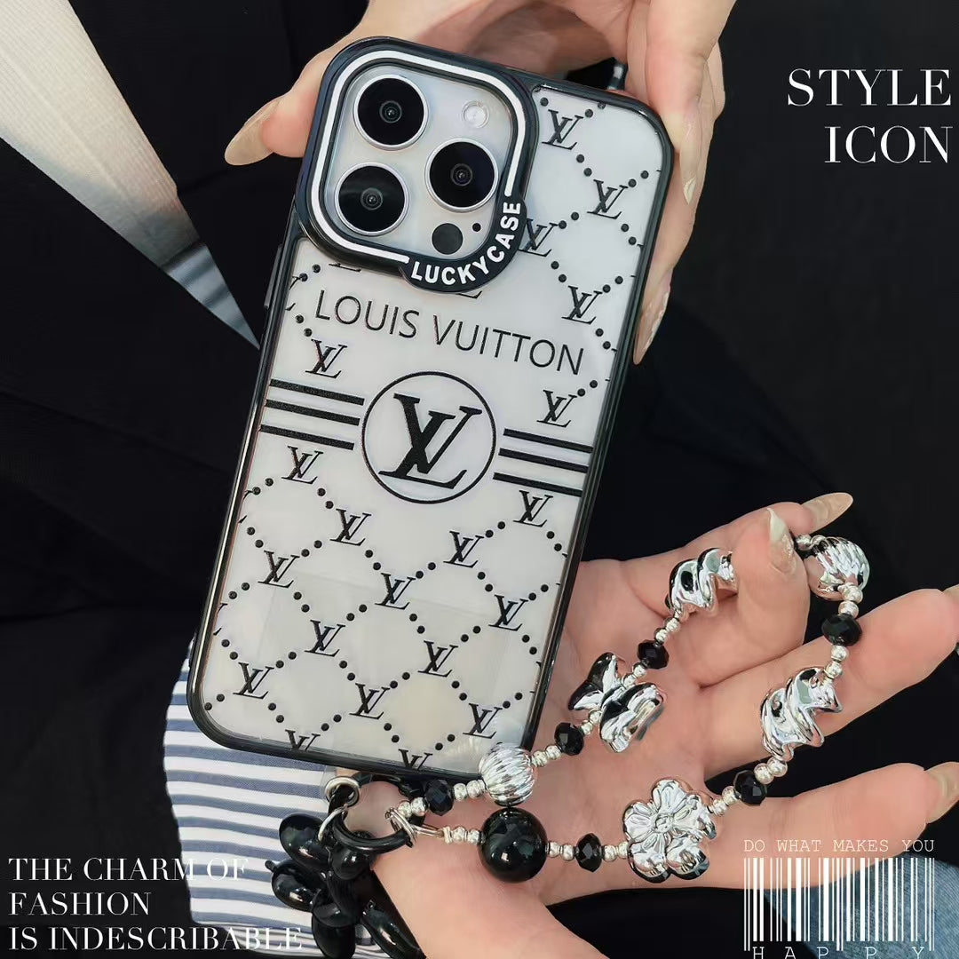 LuxeShield LV Monogram iPhone Case with Beaded Handgrip