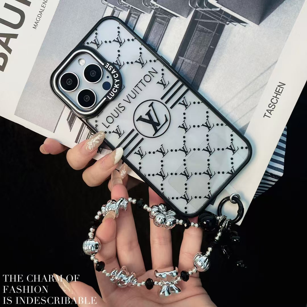 LuxeShield LV Monogram iPhone Case with Beaded Handgrip