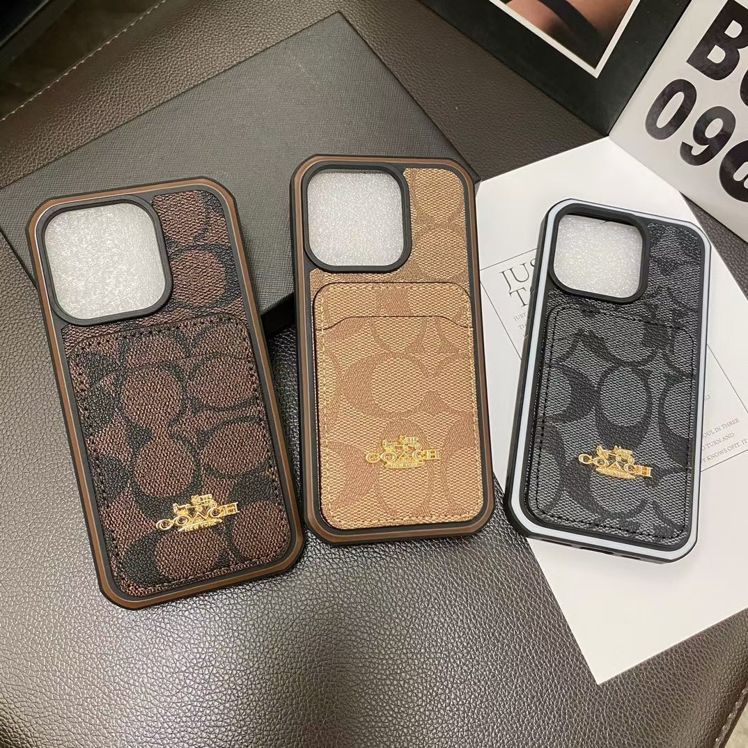 Coach Signature Logo iPhone Case With Wallet Card Holder