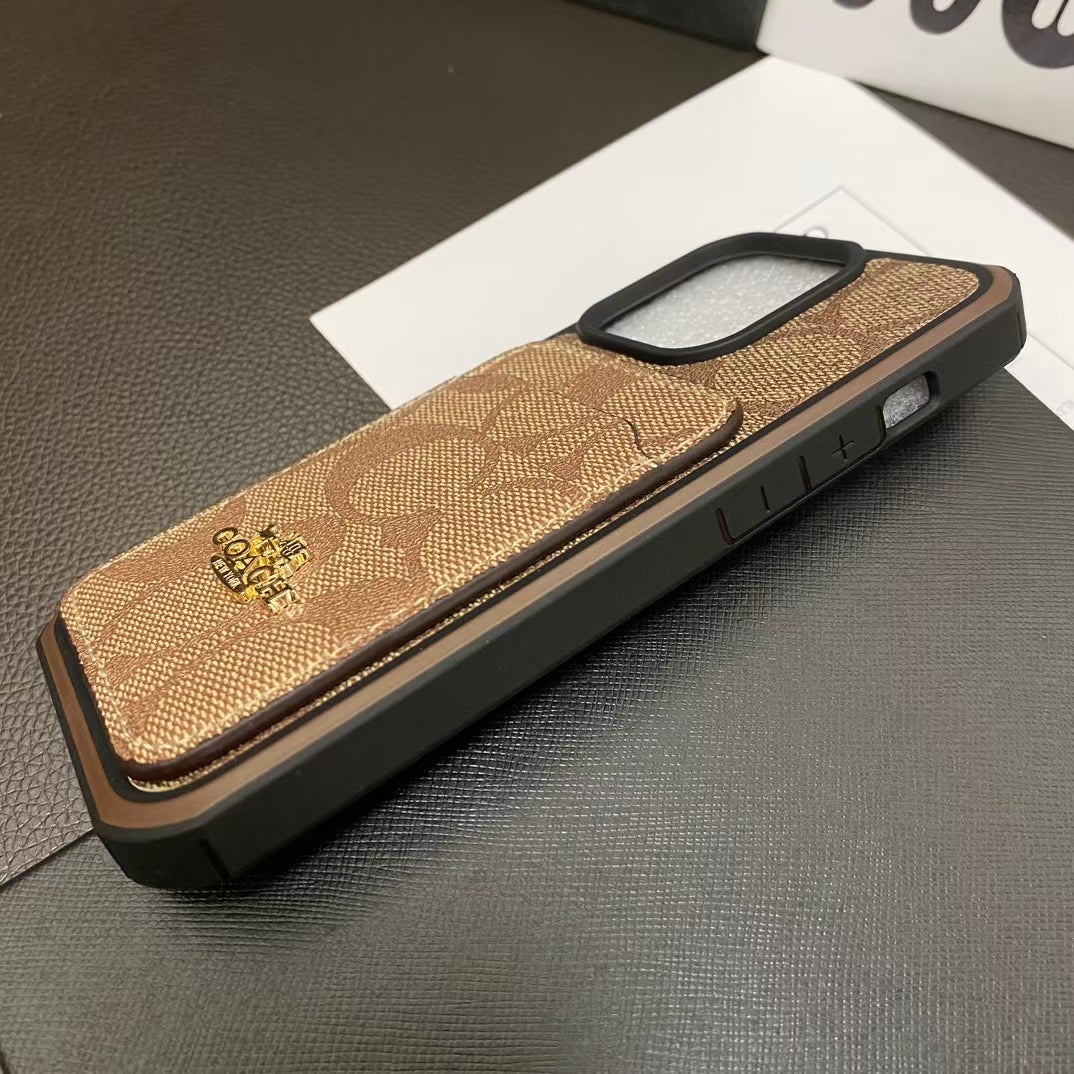 Coach Signature Logo iPhone Case With Wallet Card Holder