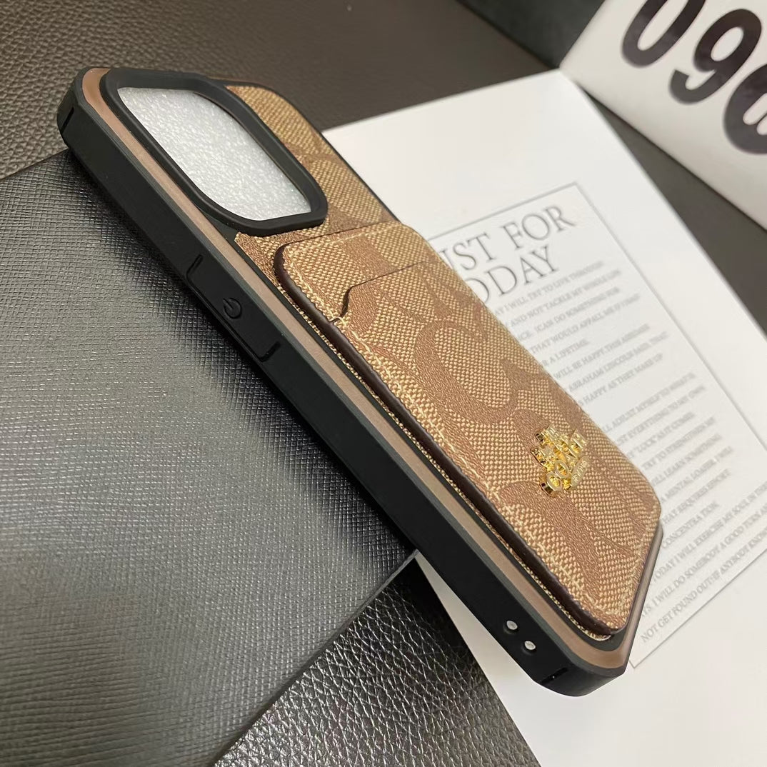 Coach Signature Logo iPhone Case With Wallet Card Holder