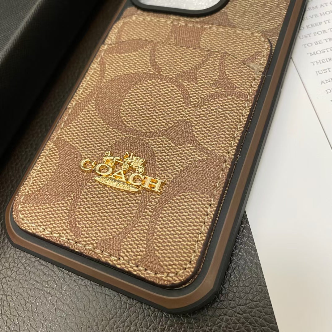 Coach Signature Logo iPhone Case With Wallet Card Holder