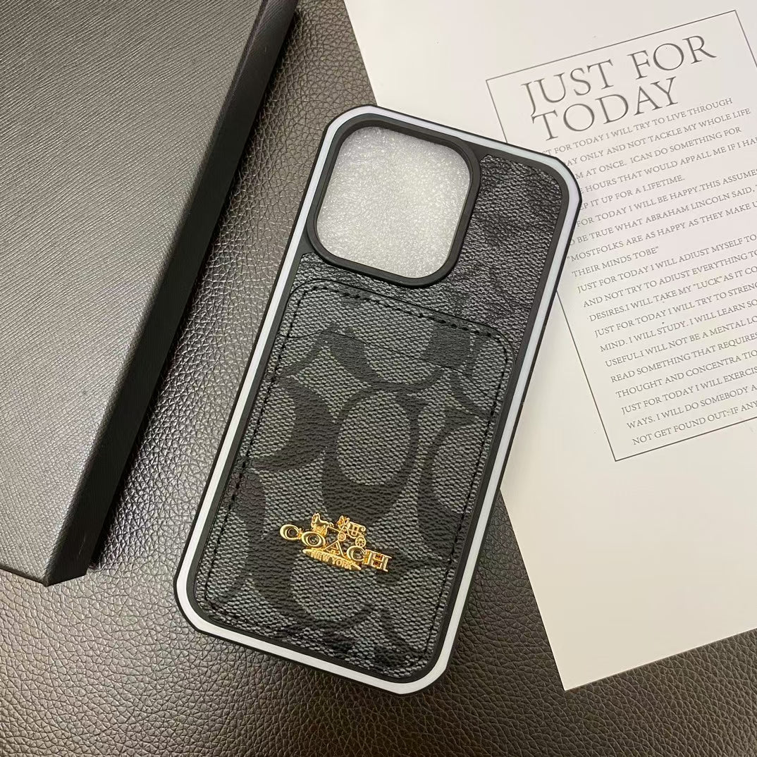 Coach Signature Logo iPhone Case With Wallet Card Holder