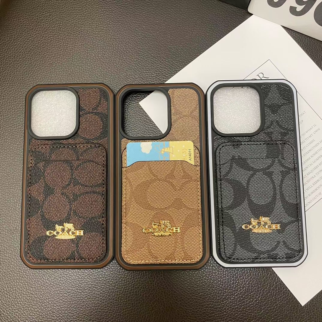 Coach Signature Logo iPhone Case With Wallet Card Holder