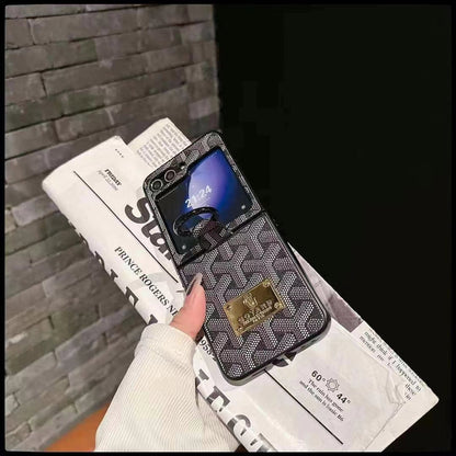 Goyard Style Z Flip Case with Half Screen View and with Chain