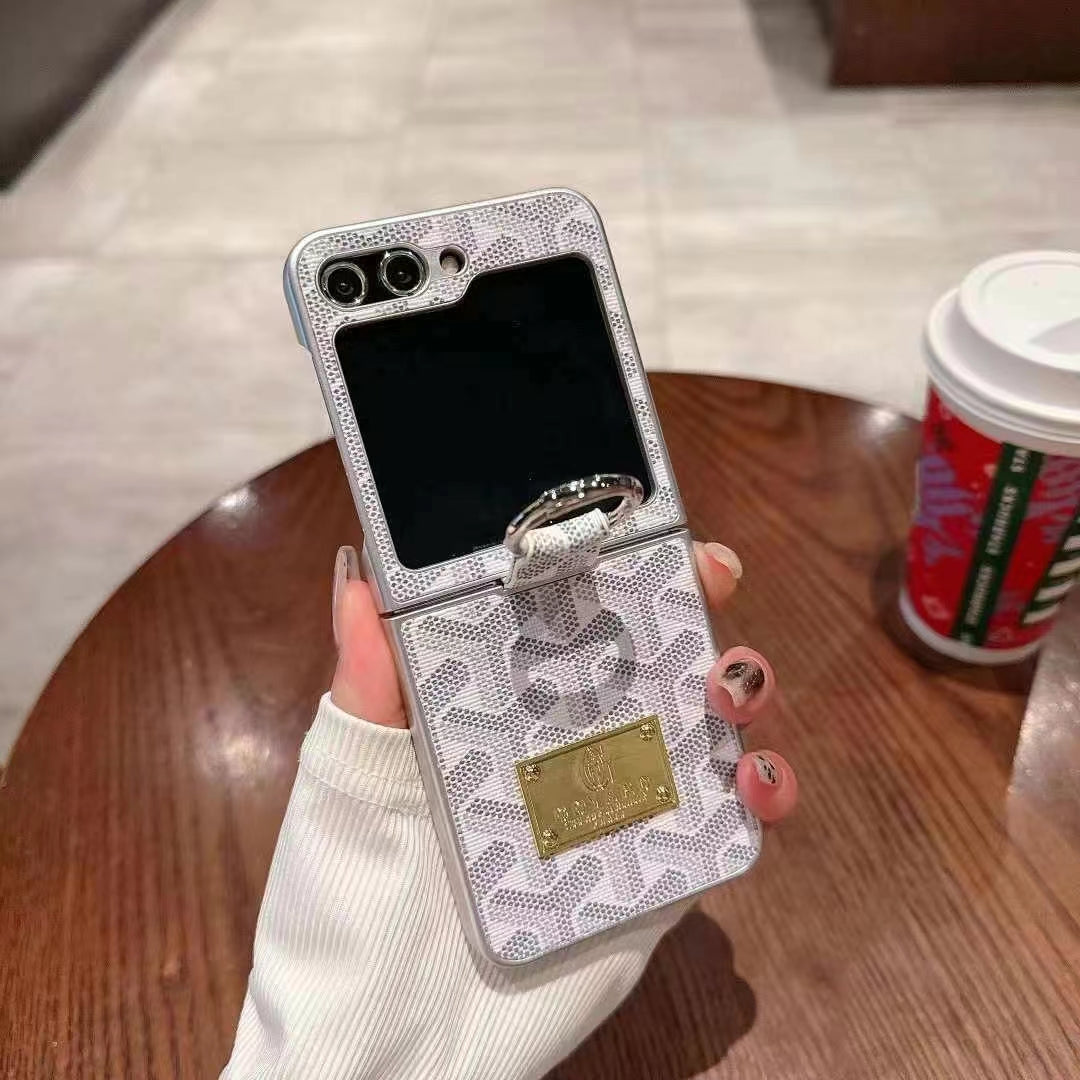 Goyard Style Z Flip Case with Half Screen View and with Chain