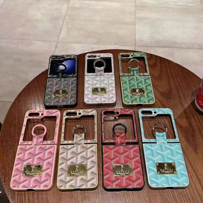 Goyard Style Z Flip Case with Half Screen View and with Chain