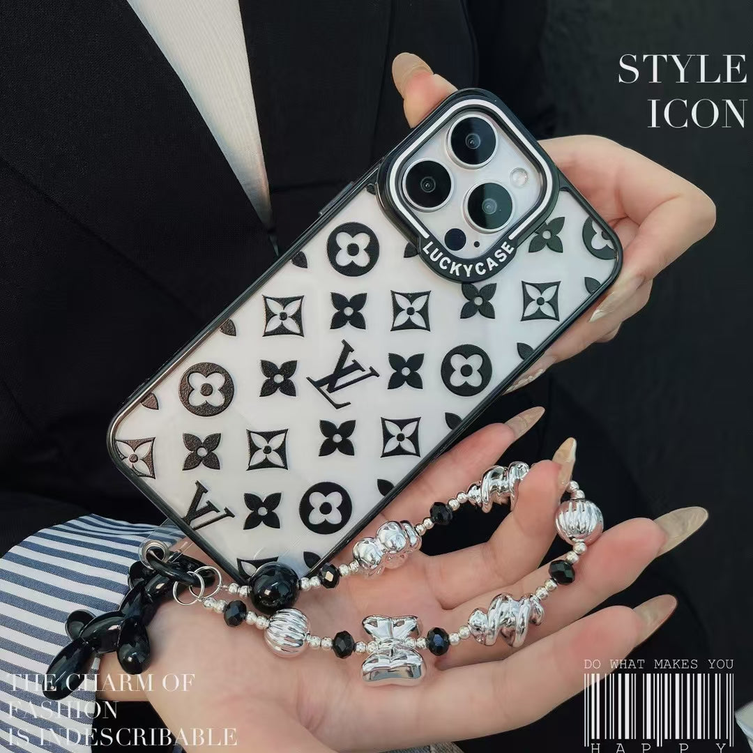 LuxeShield LV Monogram iPhone Case with Beaded Handgrip